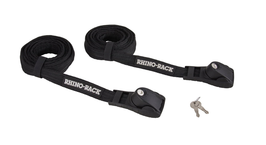 Rhino Rack Tie Down Straps (2) with lockable buckle, rubber protection, 2.5m long, black