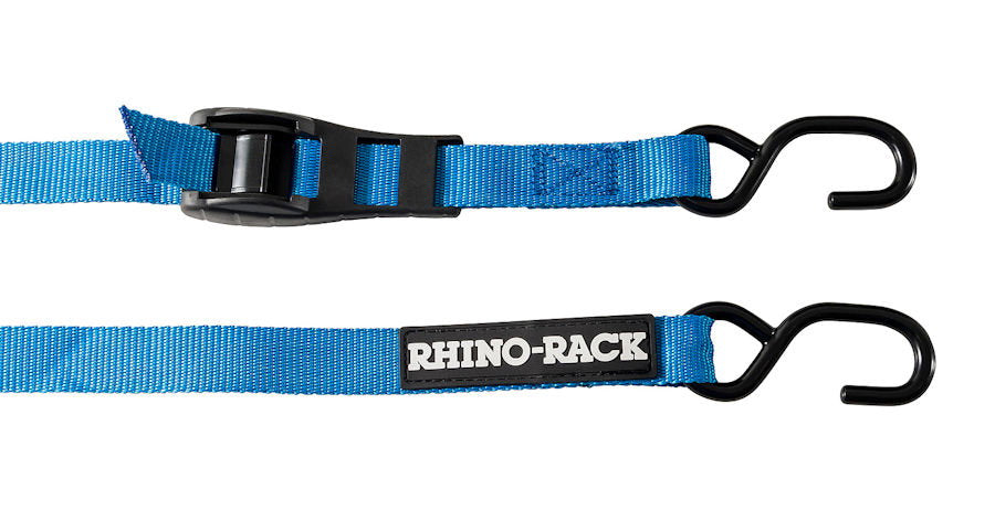 Rhino Rack Zurrgurt (2), Klemmschloß mit Gummischutz und Haken, 3m lang, blau