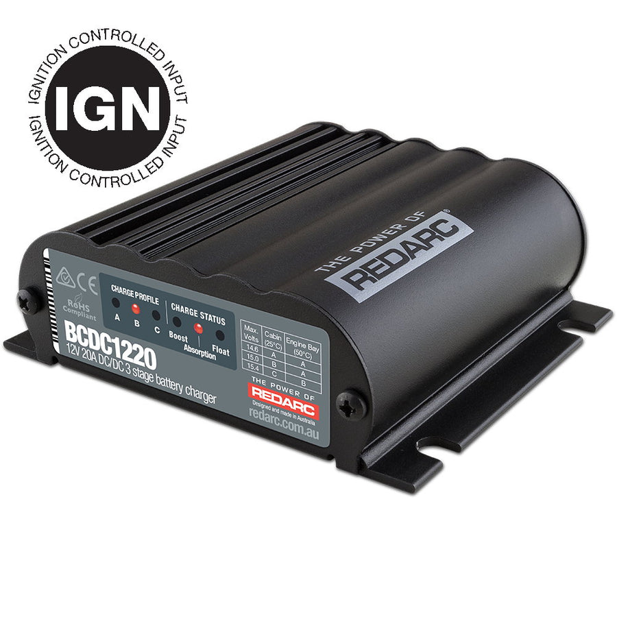 REDARC BCDC1220-IGN, Battery Charger, DC-DC, Ignition Input, 12V 20A