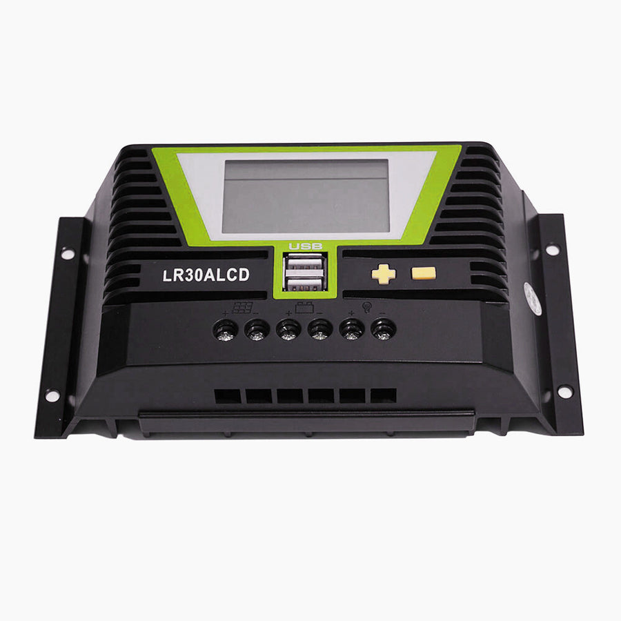 WATTSTUNDE® PWM Solar Charge Controller 30 A with LCD Display and USB Ports for 12 V / 24 V Systems