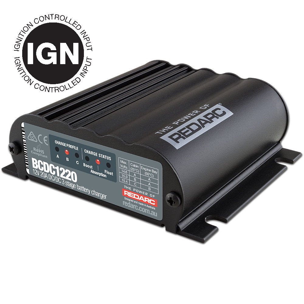 REDARC BCDC1220-IGN, Battery Charger, DC-DC, Ignition Input, 12V 20A