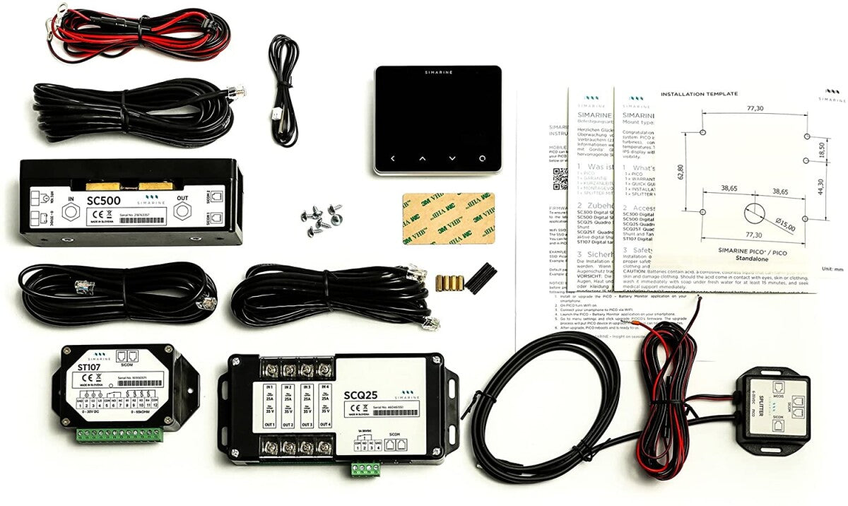 Simarine PICO Blue Set - Batteriemonitor, Tankelektrode und 2 x Shunt