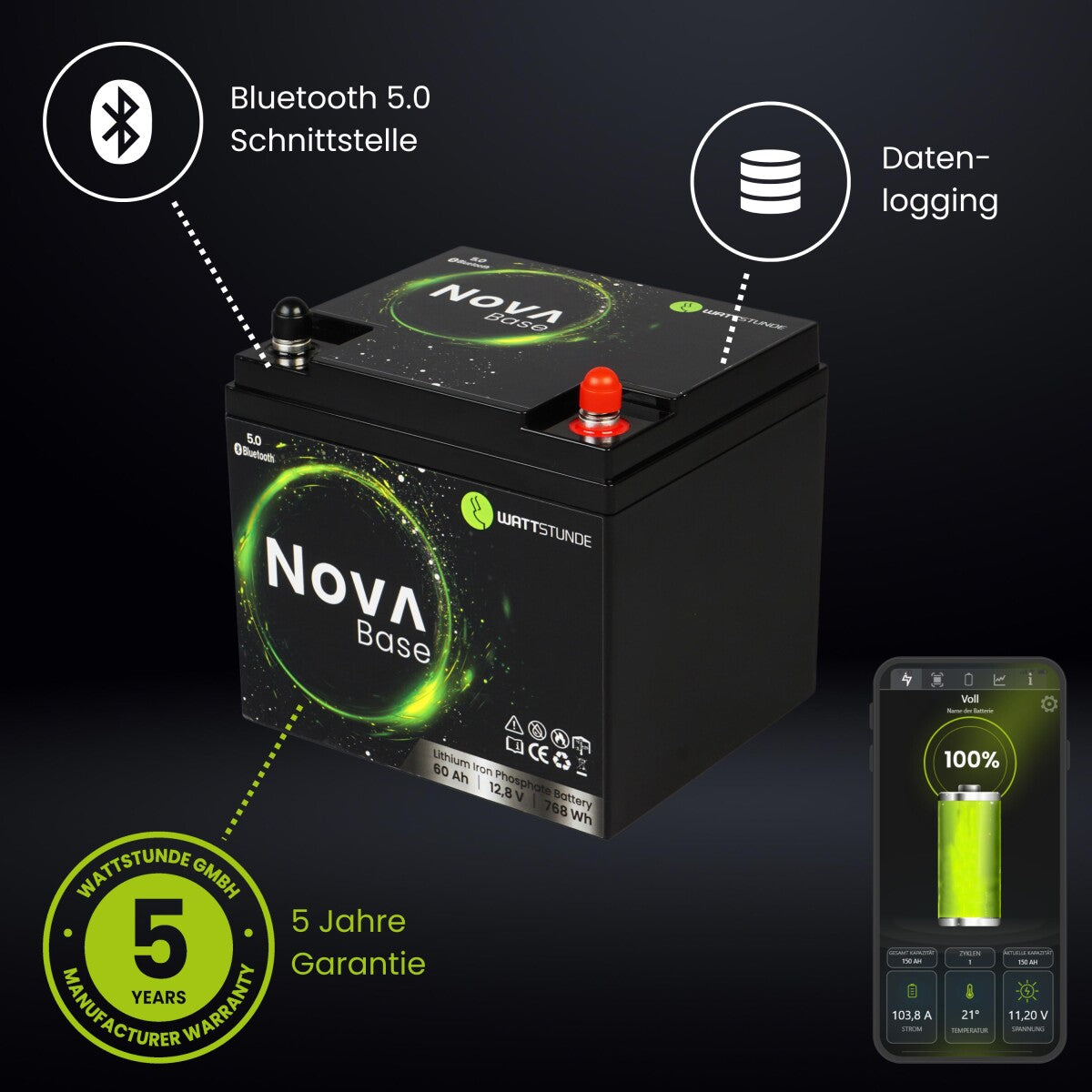 WATTSTUNDE® NOVA Base 60 Ah Batterie LiFePO4