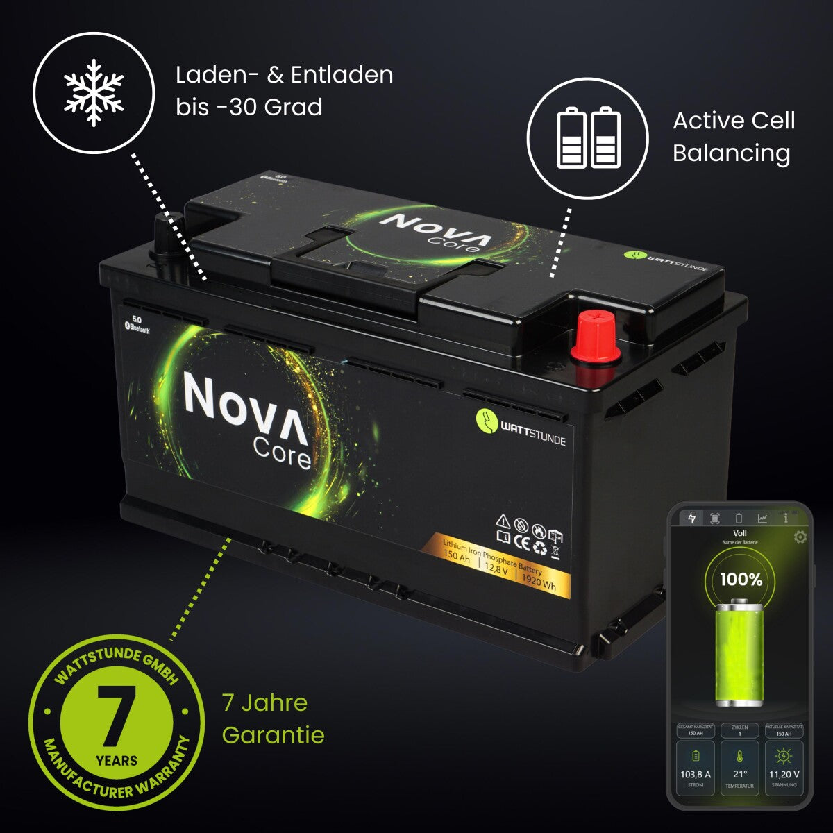 WATTSTUNDE® NOVA Core 150 Ah Batterie LiFePO4