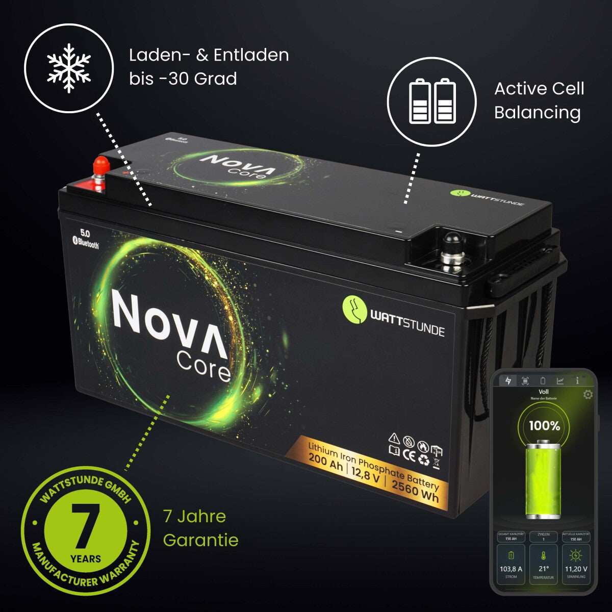 WATTSTUNDE® NOVA Core 200 Ah Batterie LiFePO4