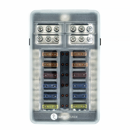 WATTSTUNDE® Plus Distributor 12 mit je 4 x 5 A, 10 A, 15 A, 20 A Flachsicherungen