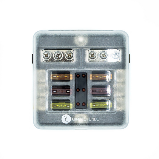 WATTSTUNDE® Plus Distributor 6 mit je 2 x 5 A, 10 A, 15 A, 20 A Flachsicherungen